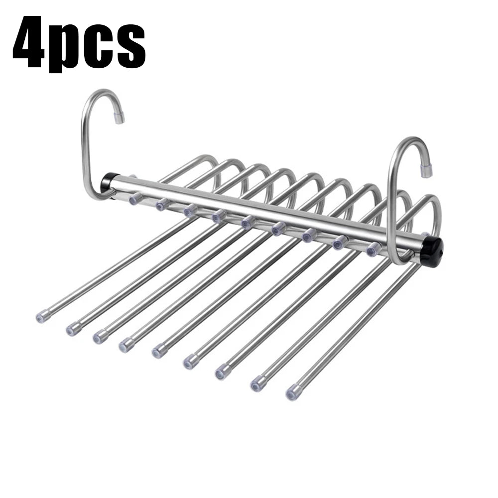 Stainless Steel Folding Pants Hanger – Multi-Layer Magic Clips & Retractable Space-Saving Organizer