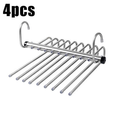 Stainless Steel Folding Pants Hanger – Multi-Layer Magic Clips & Retractable Space-Saving Organizer