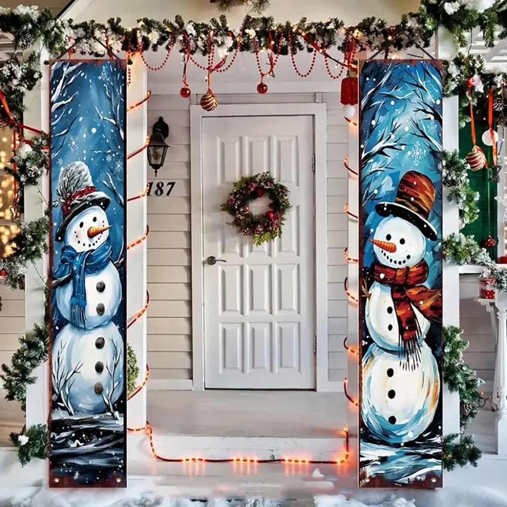 Christmas New Year Decorations Couplet Santa Snowman Door Banner For Home 2025 Xmas Hanging Ornaments Navidad Gift New Year 2026