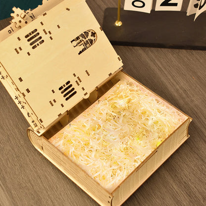 Wooden Puzzle Magic Book Model, Solid Wood DIY Handmade 3D Puzzle, Suitable for Desktop Decoration, Holiday Birthday Gift