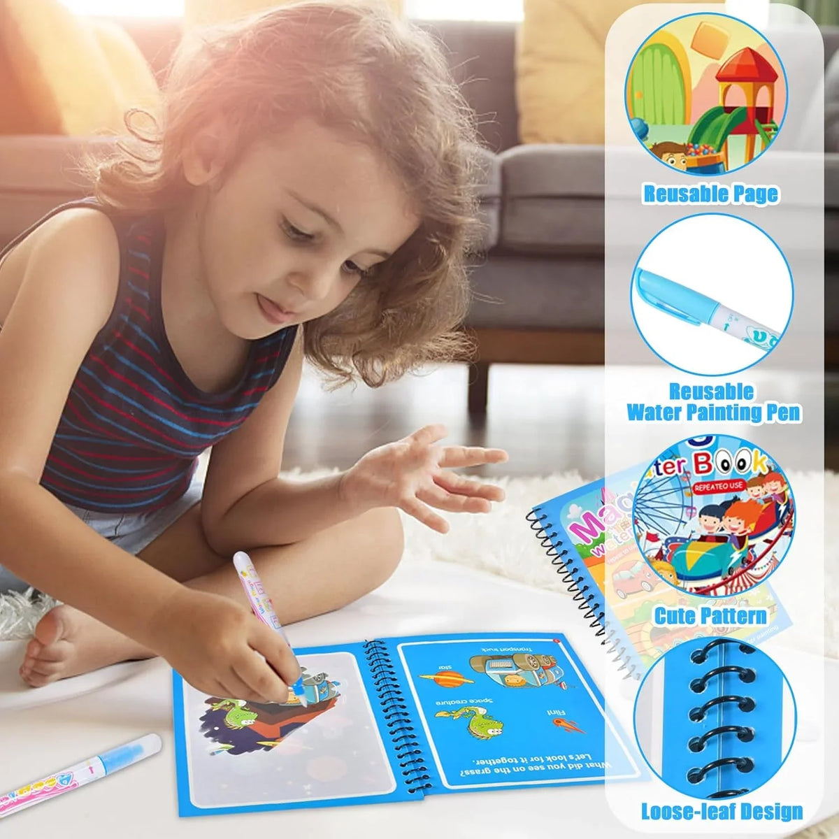 1PC Magic Coloring Books with Refillable Water Pen Reusable Water Drawing Books for Children Birthday Christmas New Year Gifts