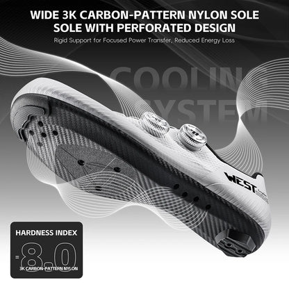 WEST BIKING Road Cycling Shoes Men Carbon Sole Dual Dial Breathable Racing Footwear 3 Hole Lock Cleat Lightweight Bike Shoes