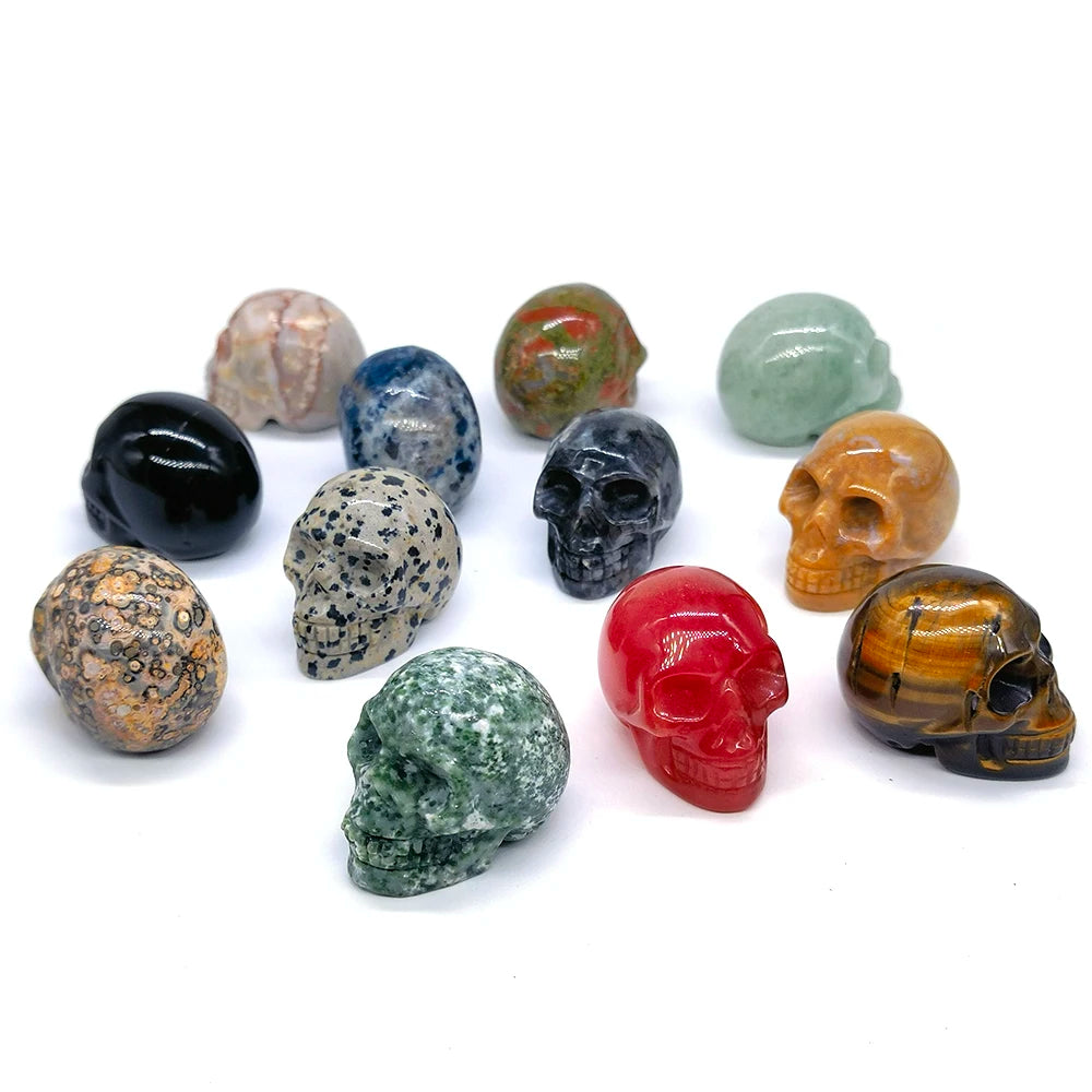 Wholesale 1.5" Natural Stones Crystal Skull Statue Amethyst Quartz Tiger Eye Carved Ore Mineral Crystals Figurine Home Decor