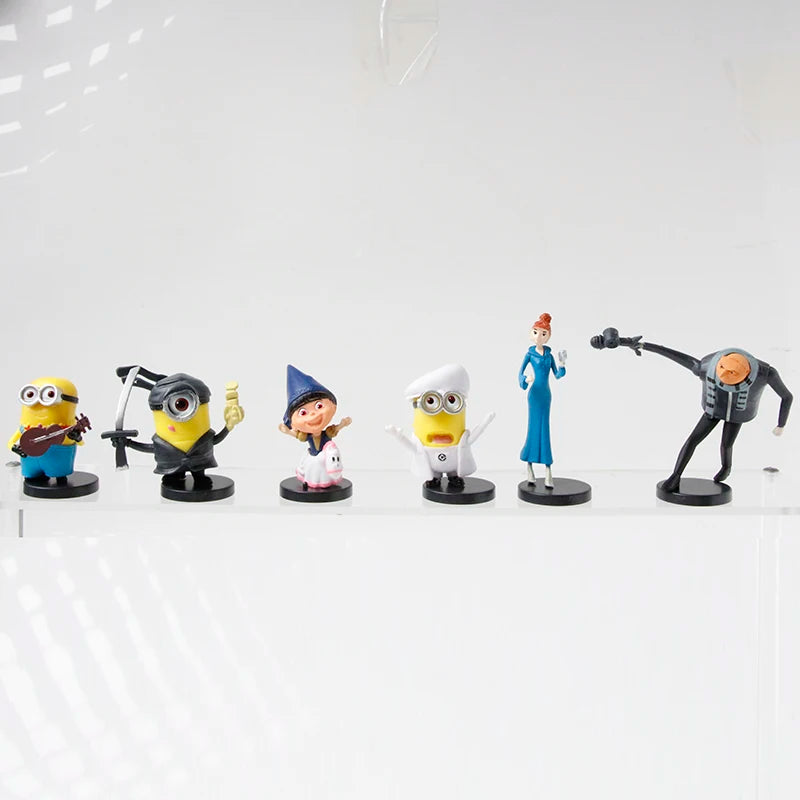 12Pcs Despicable Minions Capsule Toys Set Fluffy Kevin Bob Gru 3D Eye Action Figures Collectible Xmas Gifts for Fans