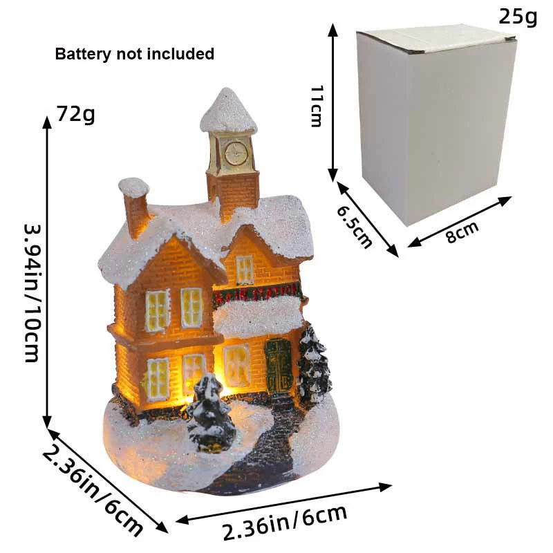 Christmas Ornament Village Houses LED Light Collectible Figurines Snow Blanket Desktop Decoration Town Scene Xmas New Year Gift