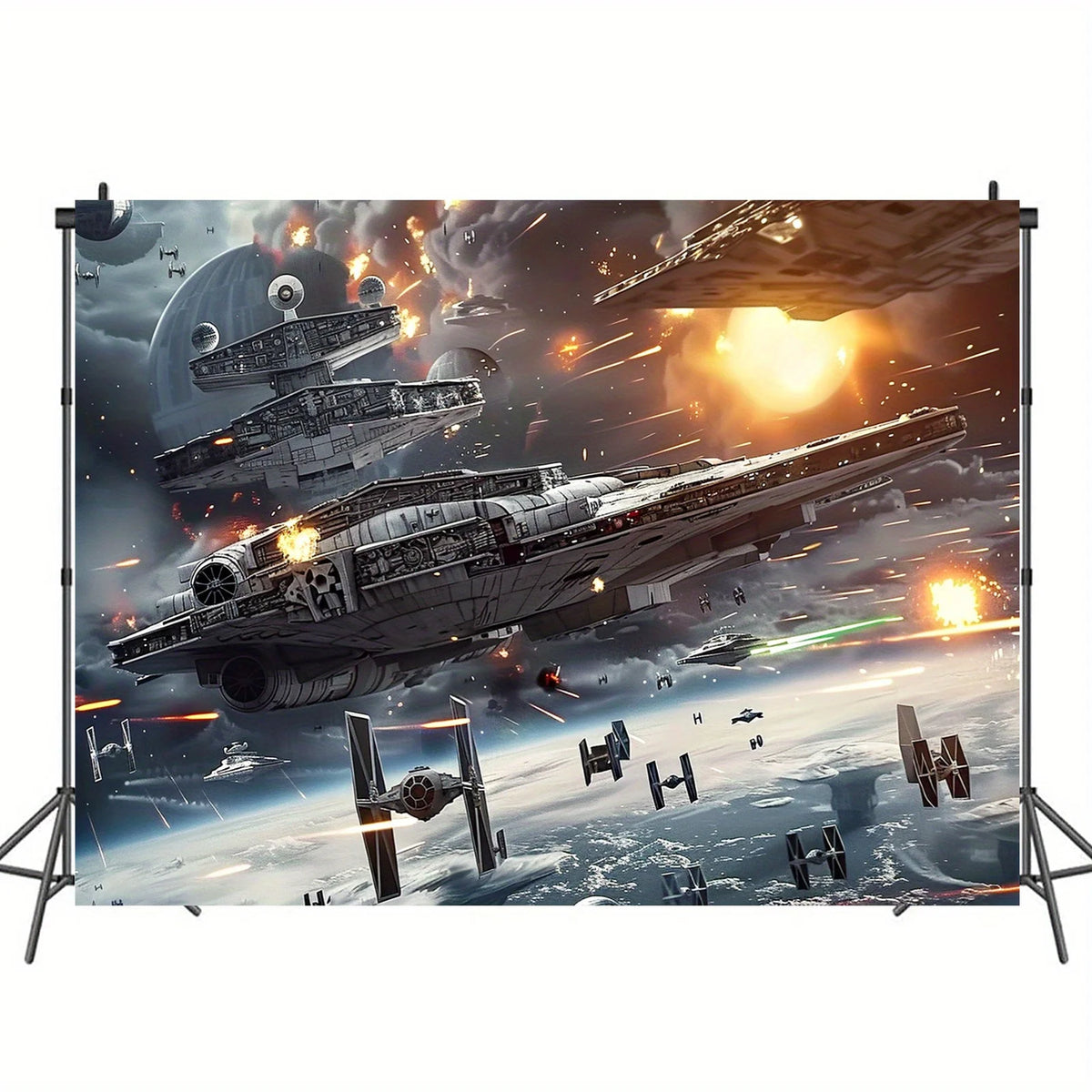 1 2D flat background piece of outer space galactic war theme - polyester, suitable for sci-fi themes and birthday decorations