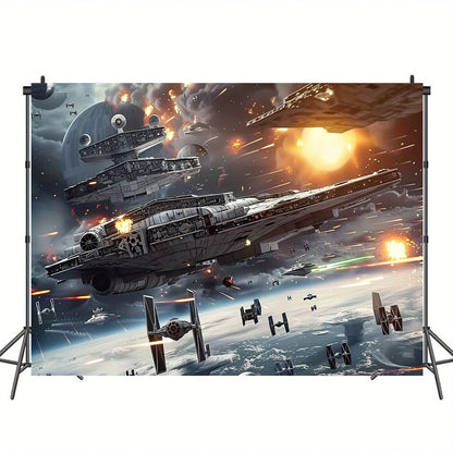 1 2D flat background piece of outer space galactic war theme - polyester, suitable for sci-fi themes and birthday decorations