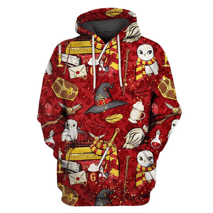 2024 autumn and winter Harajuku fashion men's hoodie casual y2k sweatshirt men's 3d printed red owl college pattern sport hoodie