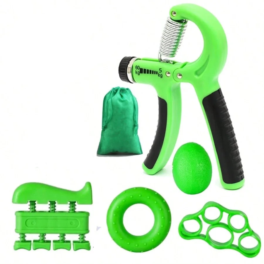 Adjustable Counting Hand Gripper 5-Piece Set: Forearm Trainer, Finger Stretch Rope, Grip Ring & Stress Ball for Strength Trainin