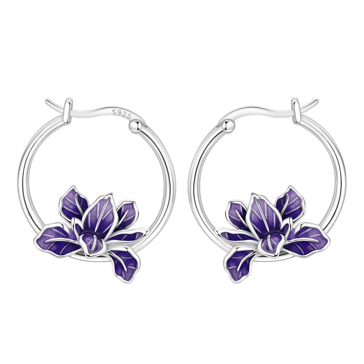 Orstarry Original 925 Sterling Silver Blue Iris Flower Earrings Women Hoop Earring Anniversary Jewelry Trendy Gifts