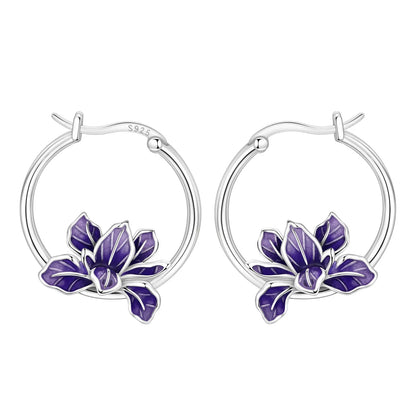 Orstarry Original 925 Sterling Silver Blue Iris Flower Earrings Women Hoop Earring Anniversary Jewelry Trendy Gifts
