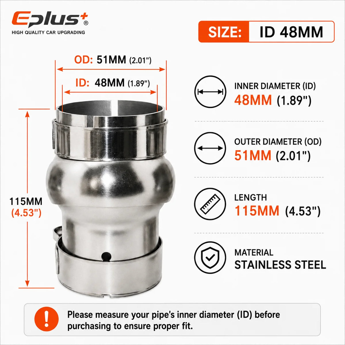 EPLUS Car Exhaust Pipe Stainless Steel Universal Connector Adjustable Swivel Joint Pipe Clamp-On Design No Welding Needed