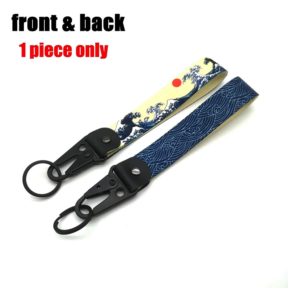 Hokkaido Car Keychain Textile JDM Key Ring Buckle Lanyard Kanagawa Surf Decoration For Honda Mitsubishi Subaru Auto Accessories