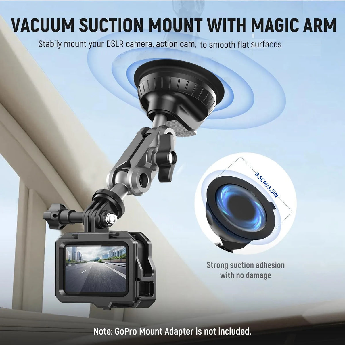 Car Suction Cup Phone Action Camera Holder 1/4 Inch Action Camera Dash Cam Phone Car Mount Suitable for DJI/Shadowstone Insta360