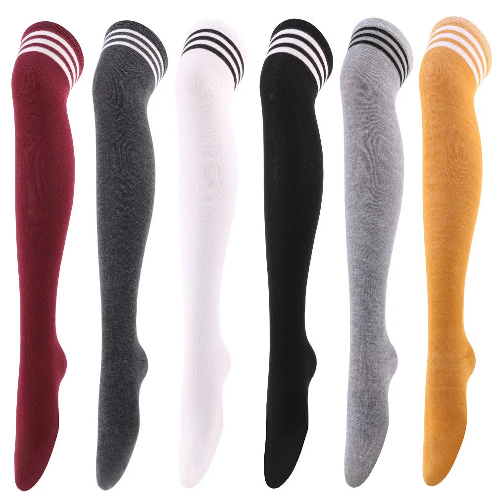 Women Jk Stockings Halloween Party Cosplay Socks Over Knee Thigh Socks Warm Stocking Women Boot Sock Triple Stripe Long Socks