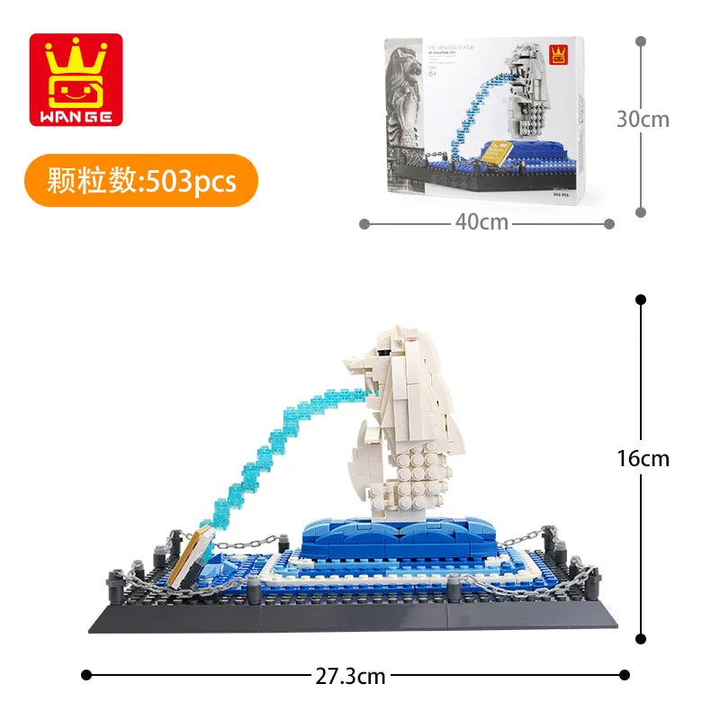 WANGE City Architecture Sydney Opera Santorini Building Blocks Chamartin Stadium Mosque Assembled Model Collection Toys For Gift