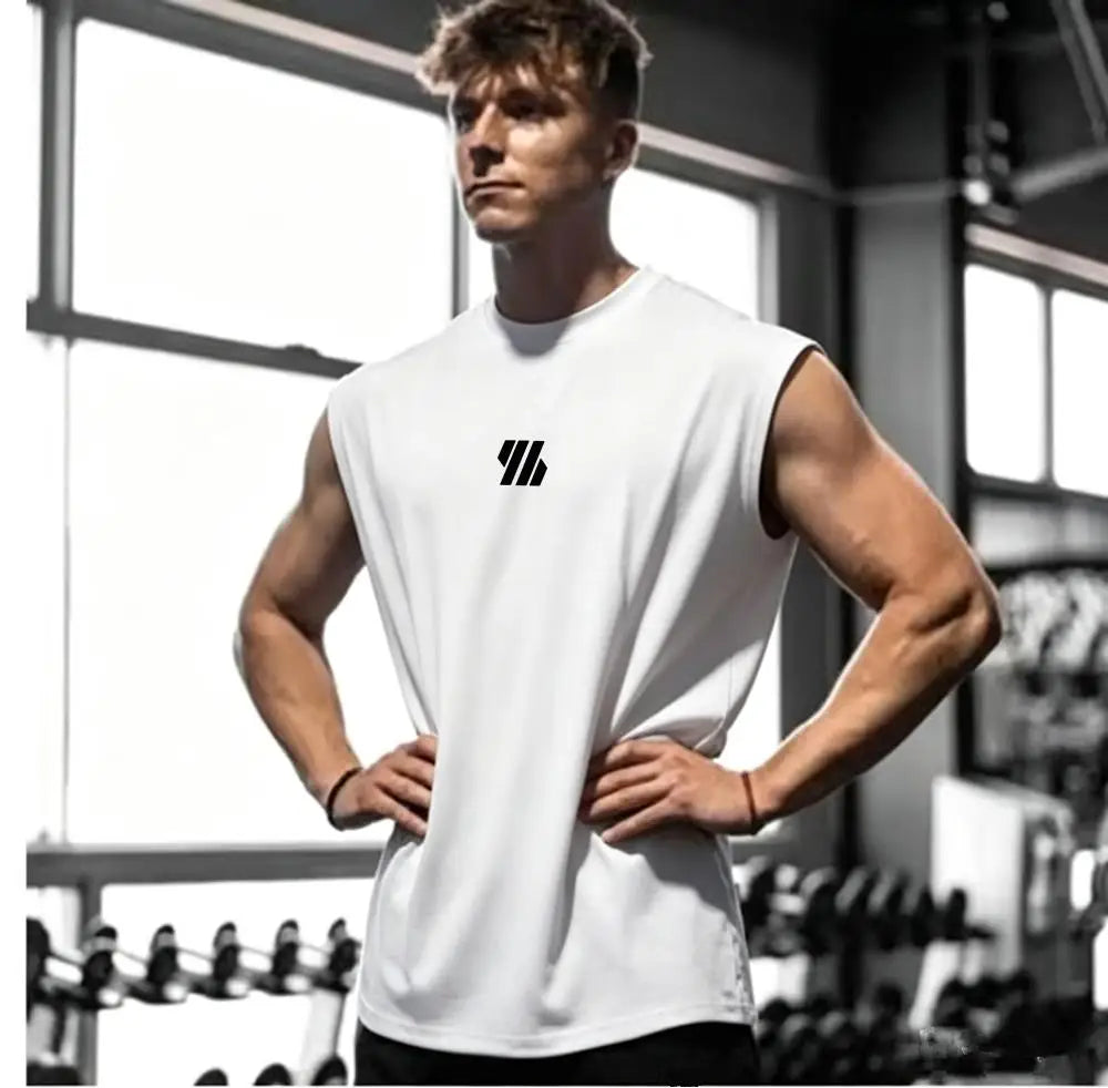 Summer men's casual wide-shoulder sleeveless vest, large-sized round-neck bird-eye fabric vest, outdoor breathable casual vest