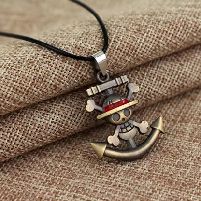 Anime One Piece Retro Ship Anchor Pirate Pendant Necklace for Men and Women Punk Personalized Jewelry Accessories Gift