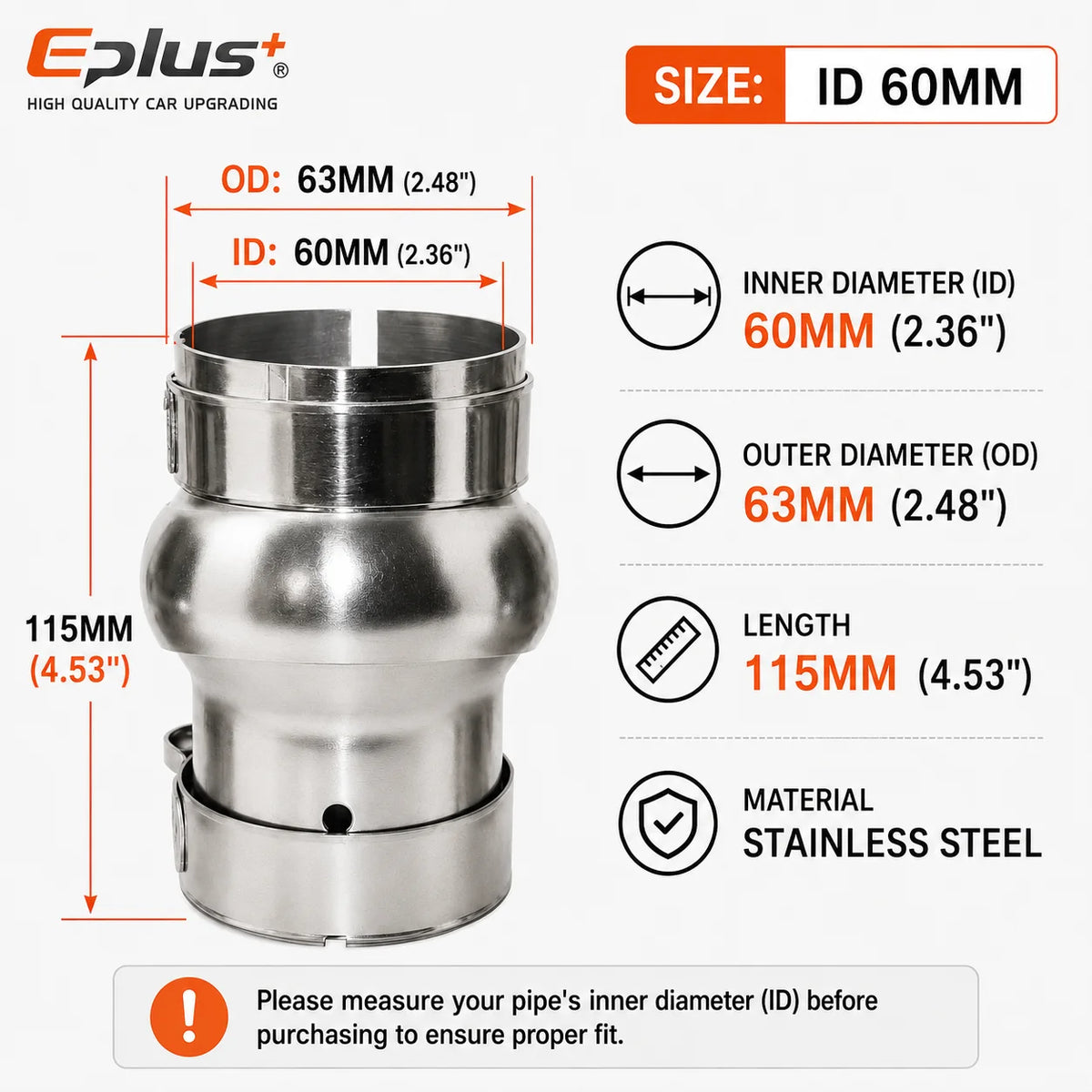 EPLUS Car Exhaust Pipe Stainless Steel Universal Connector Adjustable Swivel Joint Pipe Clamp-On Design No Welding Needed