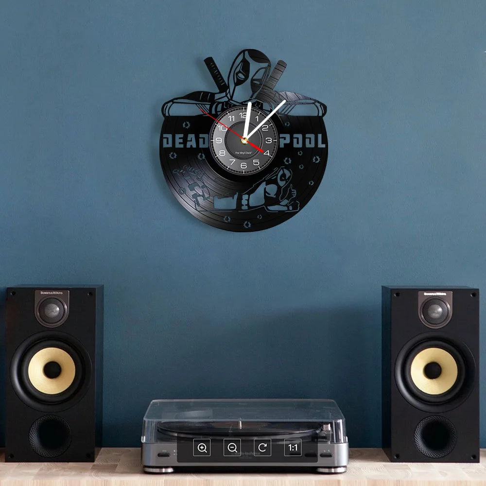 Anti-hero Deadpool Inspired Wall Clock For Living Room Home Theater Cinema Decor Retro Album Artwork Vinyl LP Record Wall Clock