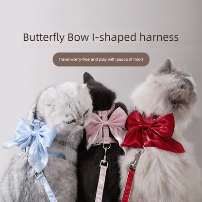 1Pcs 120cm Cat Harness Leash Set with Big Bow  Cute Pet Vest Chest Walking Outdoor Small Dog Kitten Breathable Soft Safety Strap