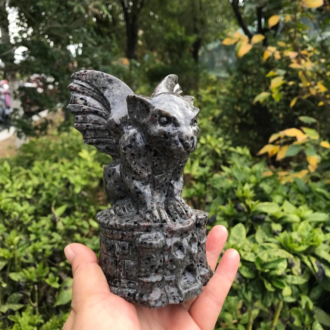 100mm Natural Yooperlite Crystal Gargoyle Hand Carved Polished Quartz Statue Healing Gemstones Crafts For Home Decorations 1pcs