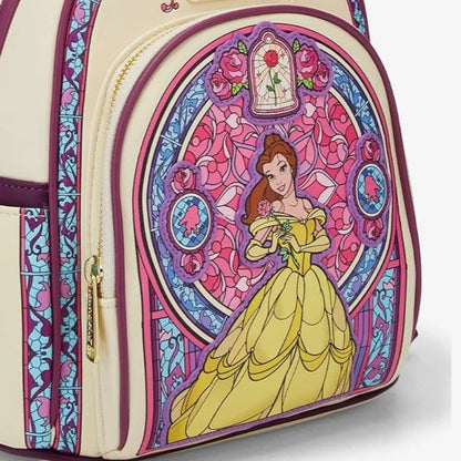 New Loungefly Beauty and The Beast Belle Stained Glass Portrait Mini Backpack Wallet