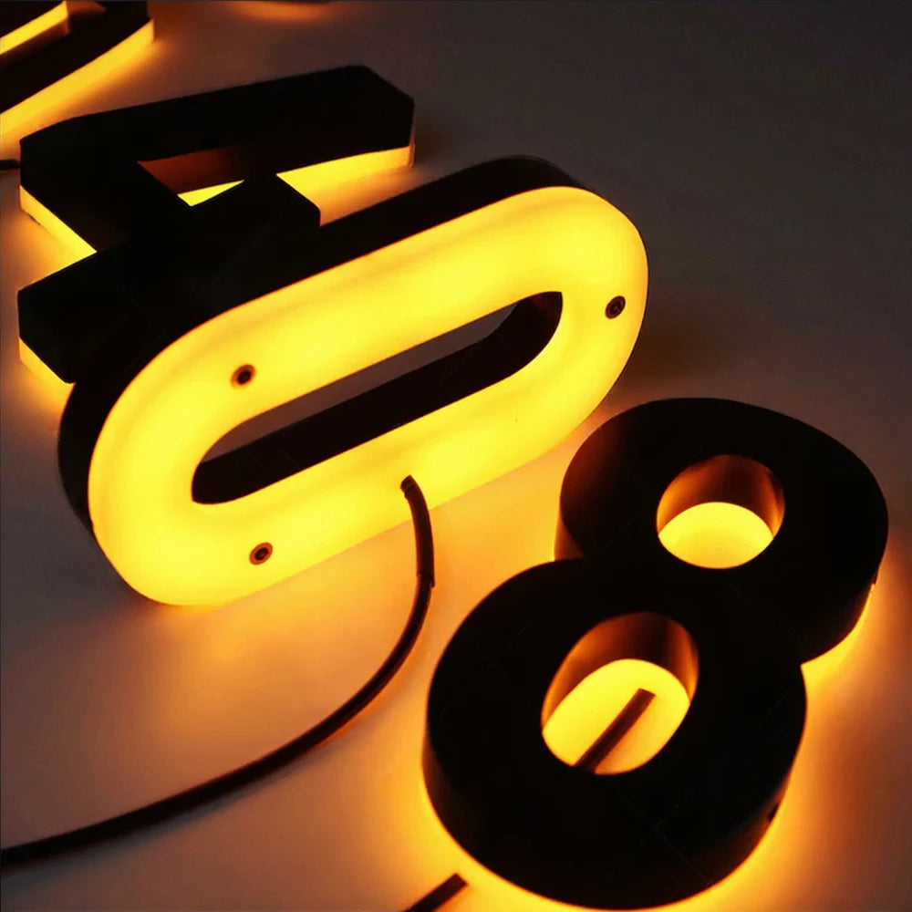 Custom LED Backlit House Number Sign 3D Metal for Outdoor Business Storefront Waterproof Illuminated Light Up Door Signs Letters