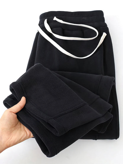 Vintage Thick Winter Casual Fleece Pants Men Wide leg Baggy Warm Sweatpants Male Drawing Jogger Pants Falls Trousers