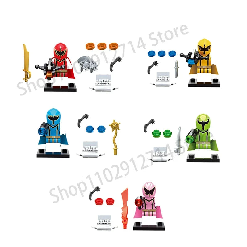5Pcs/Set Power  Anime Rangers Building Blocks Mini Action Toys Figures Red Warrior Mighty Morphin Bricks Kids Gifts