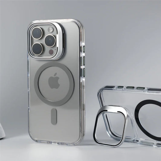 Luxury Camera Lens Holder Clear for Wireless Charge Magsafe Cases For iPhone 18Pro 17 16 15Pro Max Clear Shockproof Cover