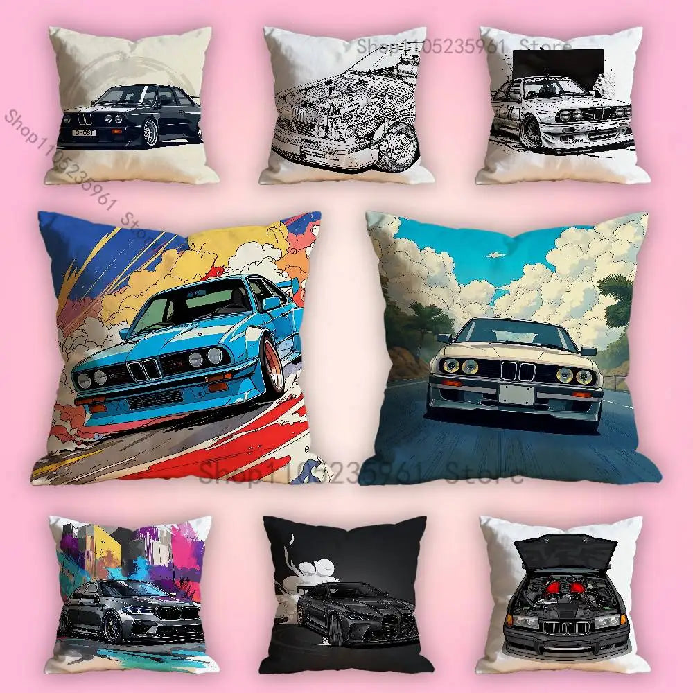 Black White E-E36 Car Pillow Cases for Bedroom Living Room Sofa Home Decor Polyester Cushion Cover with Zipper