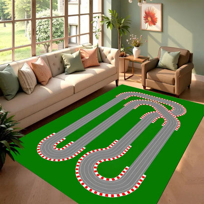 Kids City Traffic Road Game Area Rug Soft Non-Slip Playmat Road Car Park Print Indoor Decorative Carpet for Living Room Bedroom