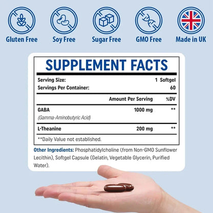 GABA Contains High Concentration Theanine Supplement 1200mg High Bioavailability Liposome Adult 60 Capsules