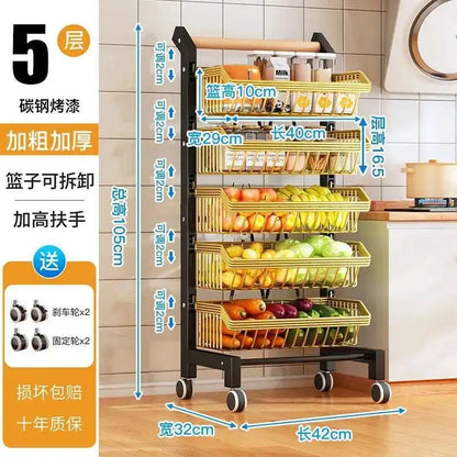 Light Luxury Metal Kitchen Trolleys Creative Storage Cart Modern Home Furniture Floor Multi-layer Fruit Vegetable Snacks Shelf