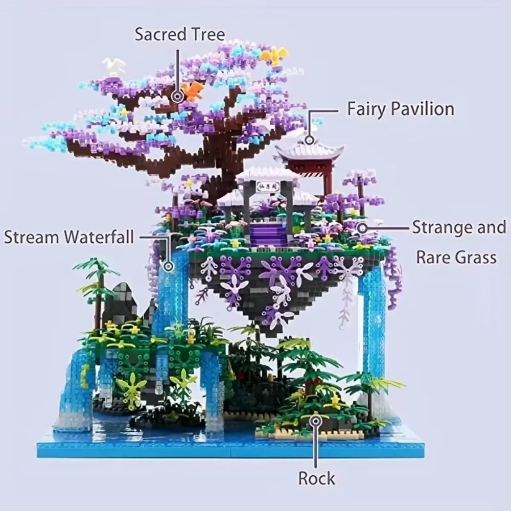 Chinese Ancient Architecture Peach Blossom Pond Castle Model Building Block DIY MINI Diamond Bricks Birthday Gift Children's Toy