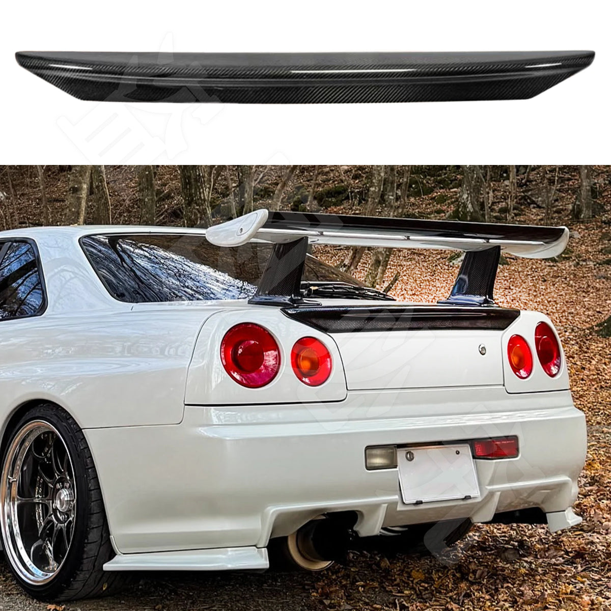 For Nissan Skyline R34 GTR rear trunk spoiler wing boot lip body kit HK style high-quality carbon fiber ducktail wing