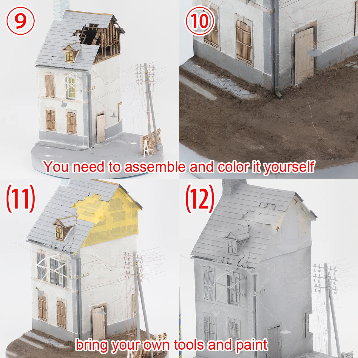 Assembly Architectural Model Miniature Architectural Building Model Brick Concrete Building Villa Diorama Scale Model Kit 1/35
