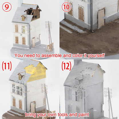 Assembly Architectural Model Miniature Architectural Building Model Brick Concrete Building Villa Diorama Scale Model Kit 1/35