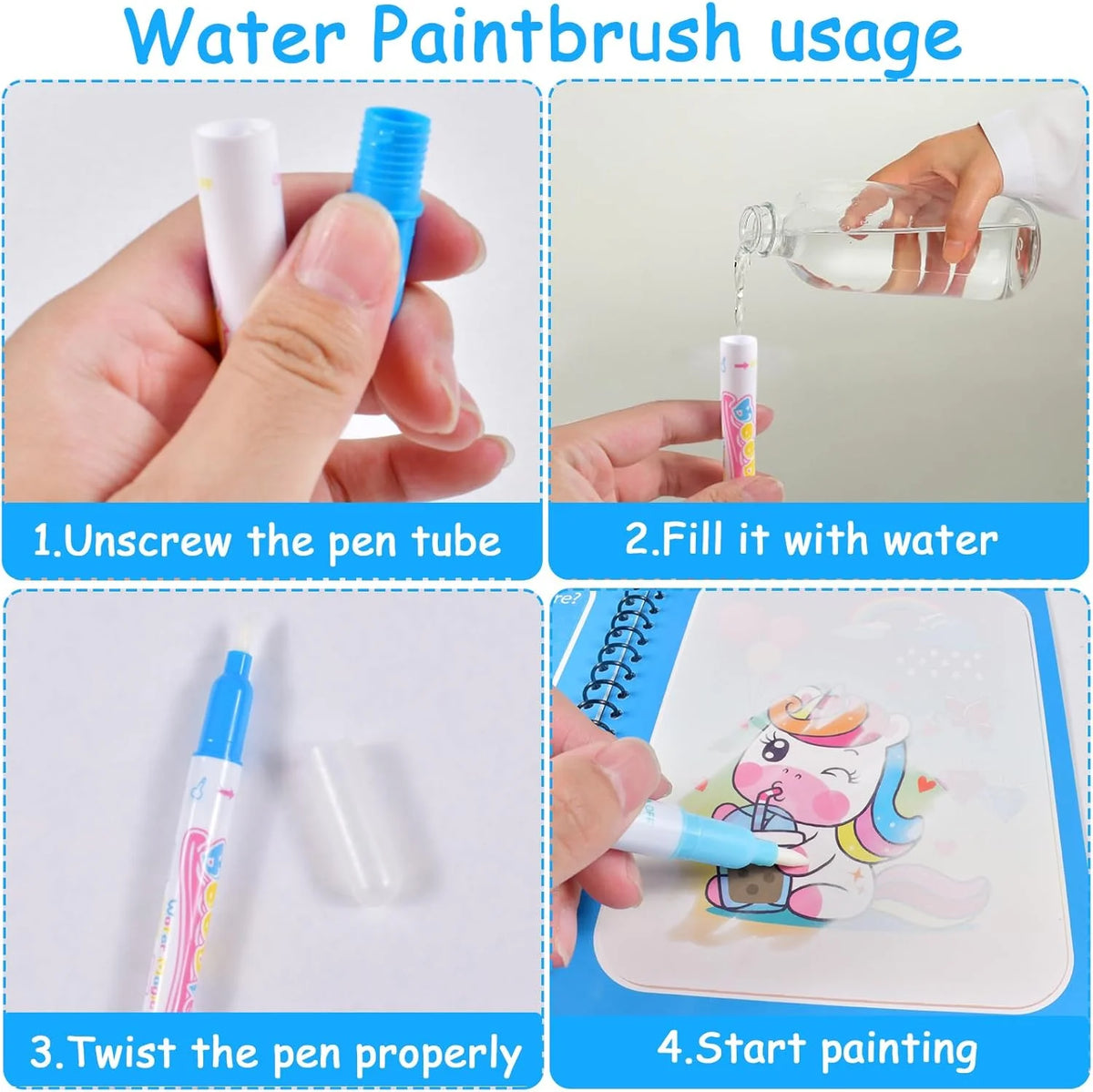 1PC Magic Coloring Books with Refillable Water Pen Reusable Water Drawing Books for Children Birthday Christmas New Year Gifts