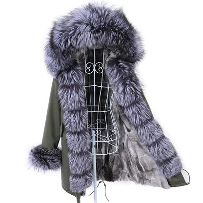 2026 Maomaokong Women's Winter Coats Rabbit Lining Jacket Natural Real Raccoon Fur Collar Parka Fox Fur Long Female Clothing