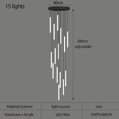 Nordic Stairs LED Long Chandeliers Minimalist Duplex Attic Living Room Kitchen Pendant Lights Home Decoration Ceiling Chandelier