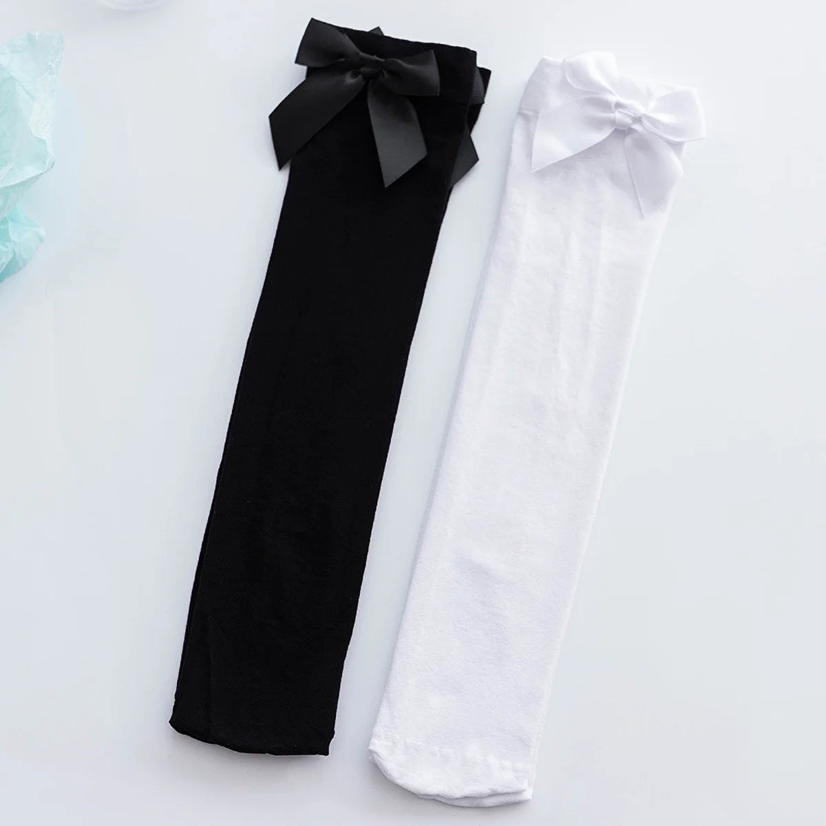 Opaque Bow Knee High Socks New Women Black White Sexy Thigh High Stockings over Knee Long Tights for Girls Ladies