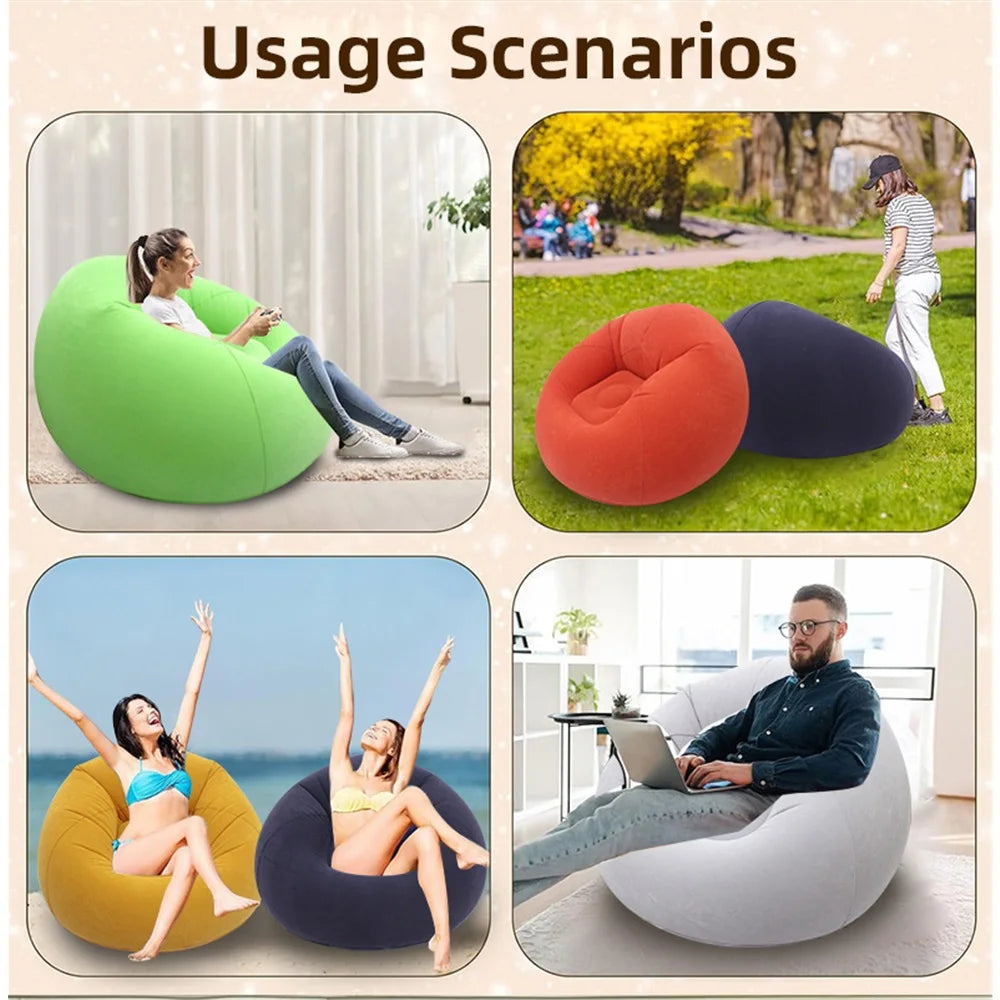 Round Flocked Inflatable Lazy Sofa,  Bean Bag Chair, Soft Skin-Friendly Inflatable Lounge Couch For Indoor Bedroom Dorm Rest