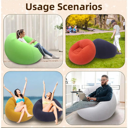Round Flocked Inflatable Lazy Sofa,  Bean Bag Chair, Soft Skin-Friendly Inflatable Lounge Couch For Indoor Bedroom Dorm Rest