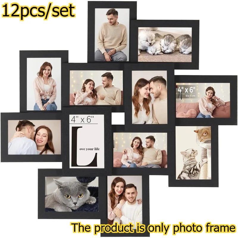12pcs/set 4x6 Inch Collage Picture Frame Wall Decor Set Home Living Room Wall Hanging Photo Frames Multi-Photo Display