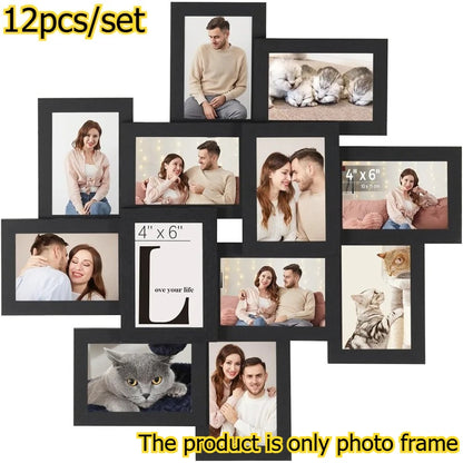 12pcs/set 4x6 Inch Collage Picture Frame Wall Decor Set Home Living Room Wall Hanging Photo Frames Multi-Photo Display