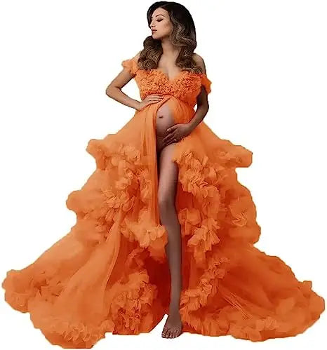 Sexy Maternity Gowns Photoshoot  Ruffles baby shower платье для беременных فساتين حوامل vestidos para embarazadas photoshoot