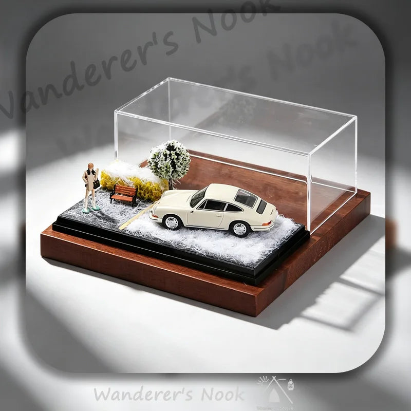 New 1:64 Car Model Scene Display Box Trendy Model Ornament Spring Summer Autumn Winter Four‑Season Grass Base Home Decorations