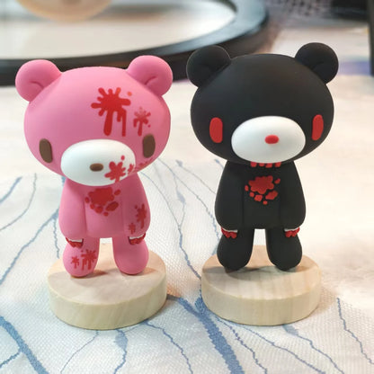 Edgy Bloody Bear Figurines - Pink & black cute-dark designs, ideal for gothic/alternative decor.